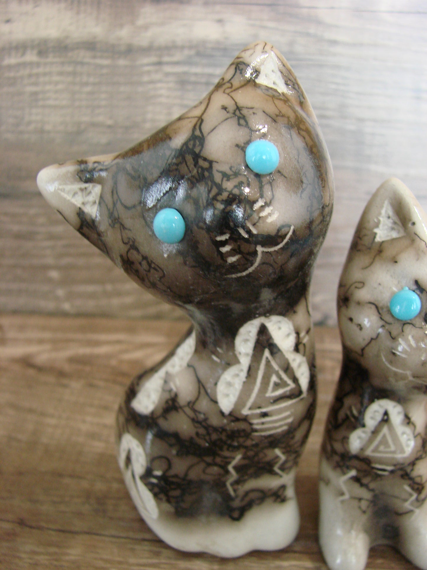 Native American Horse Hair Cat Pottery Set by Vail