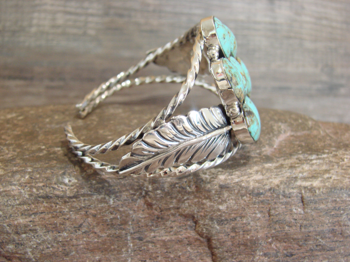 Native American Sterling Silver & Turquoise Cluster Bracelet by Smith