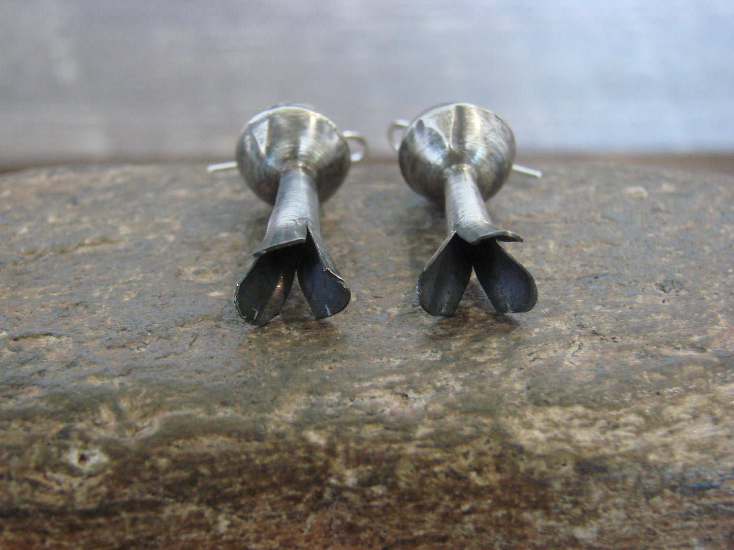 Native American Sterling Silver Squash Blossom Dangle Earrings - Tsosie