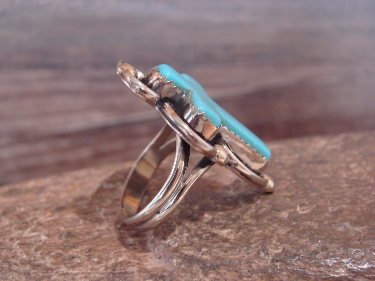 Native American Nickel Silver & Turquoise Cross Ring by Tolta - Size 7