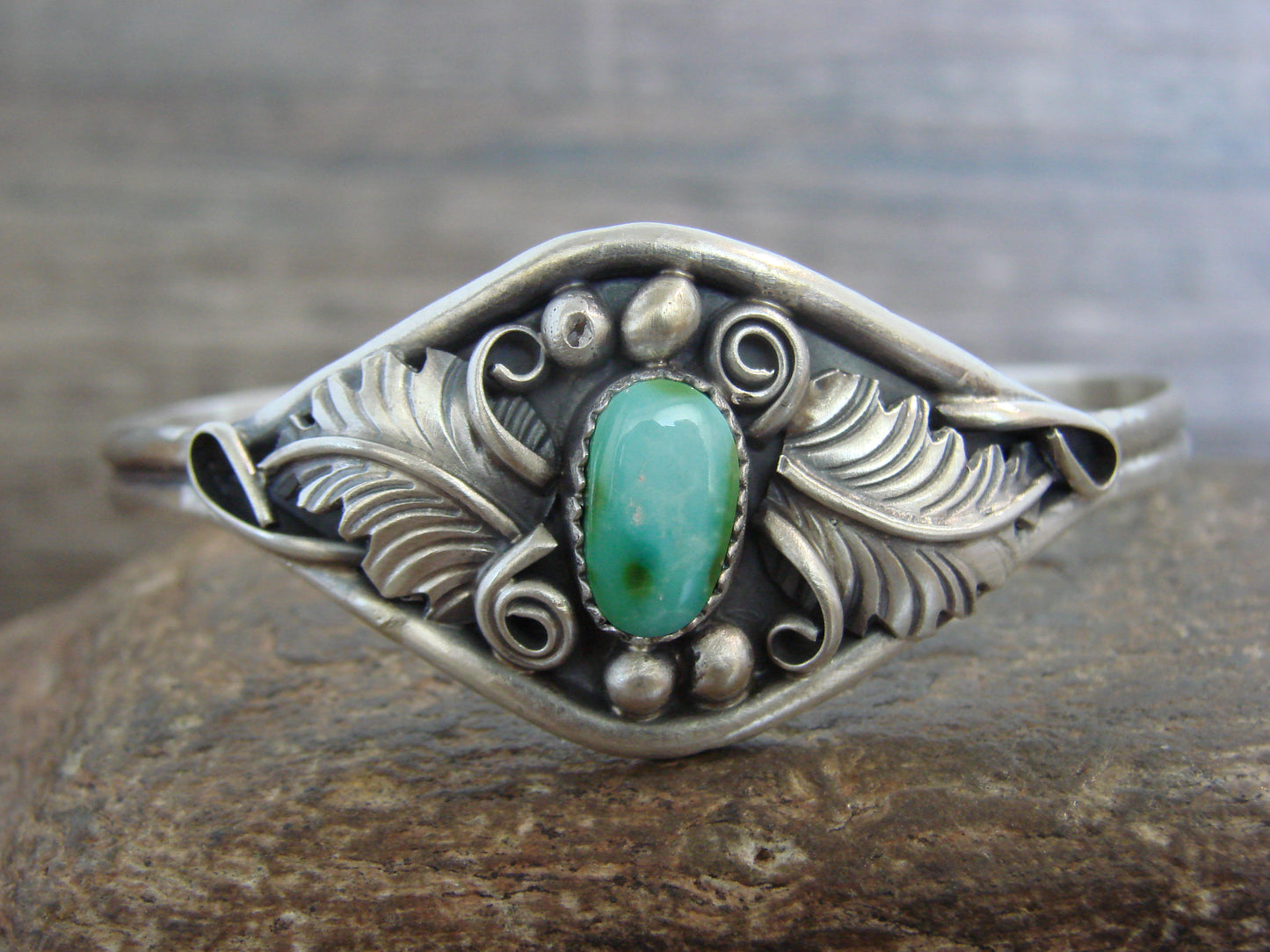 Native American Sterling Silver & Turquoise Feather Bracelet Signed Yazzie