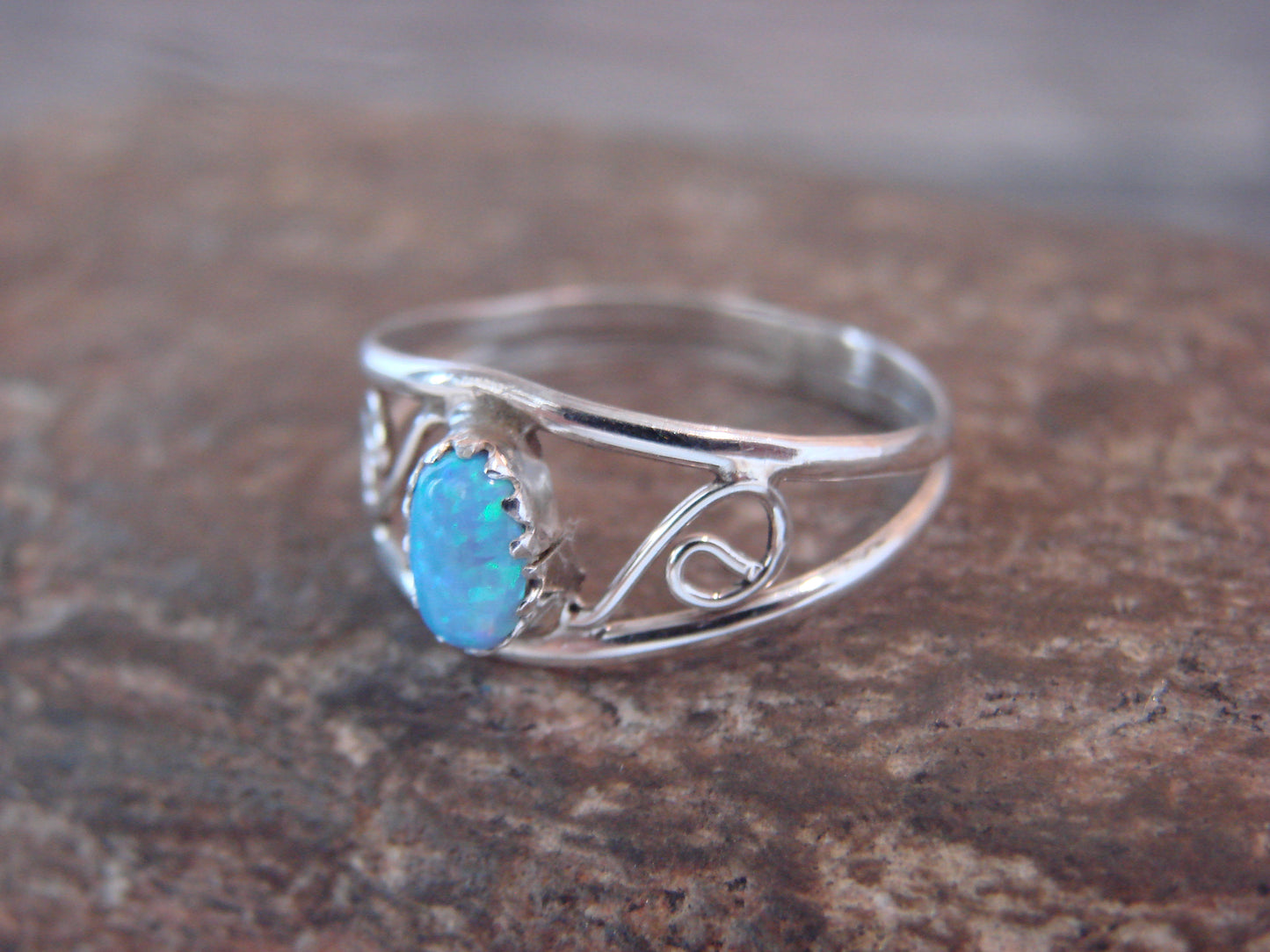 Native American Sterling Silver & Blue Opal Ring Size 7 by Lincoln
