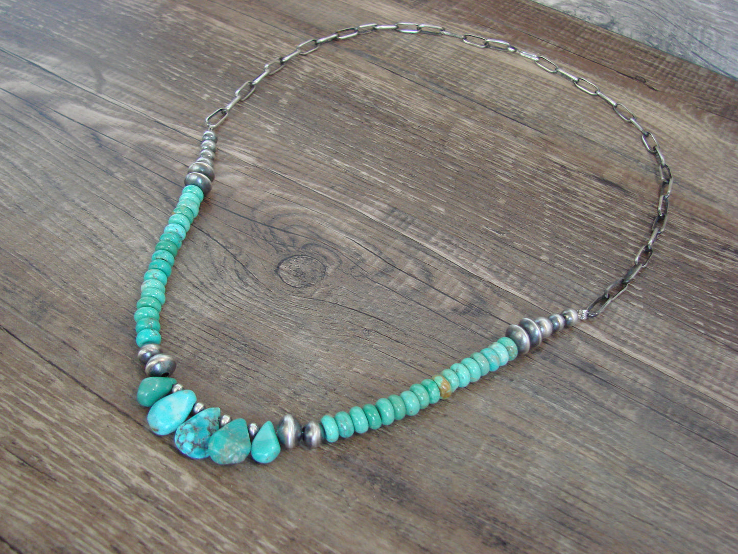 Native American Sterling Silver Turquoise & Navajo Pearl Link Necklace - John