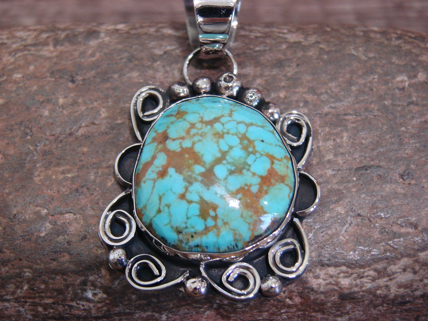 Native American Nickel Silver & Turquoise Pendant - Cleveland