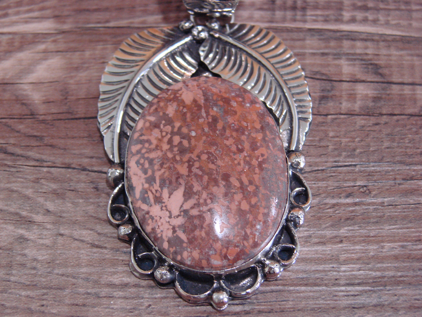 Large Navajo Indian Nickel Silver & Jasper Pendant by Cleveland