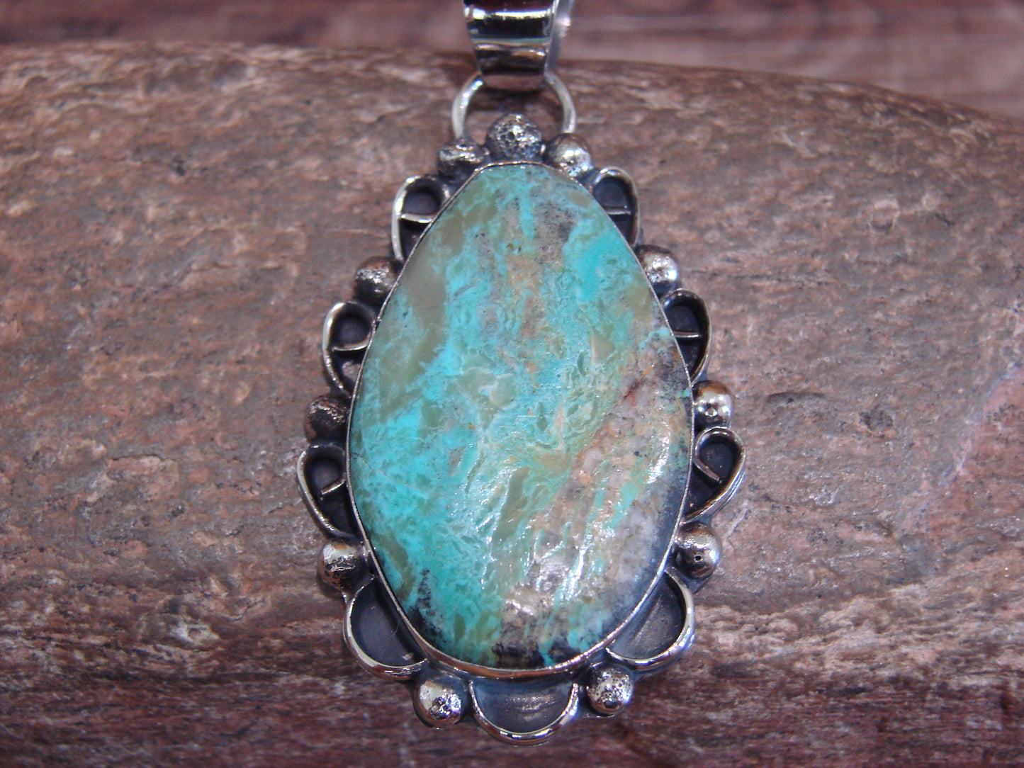Native American Navajo Nickel Silver & Turquoise Pendant - Cleveland