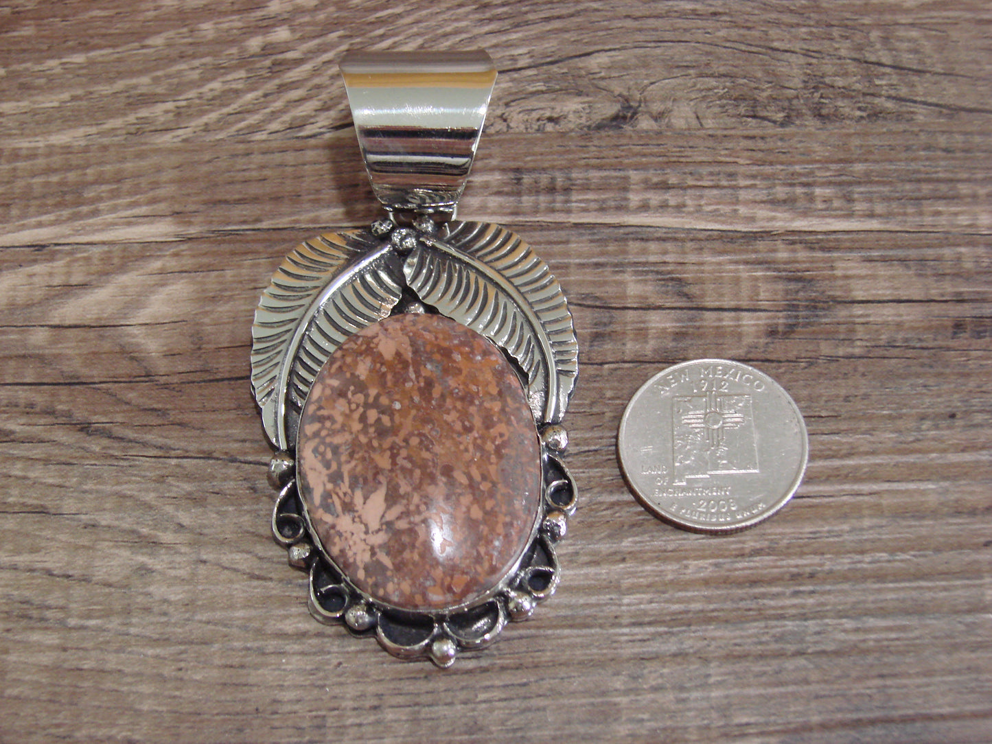 Large Navajo Indian Nickel Silver & Jasper Pendant by Cleveland