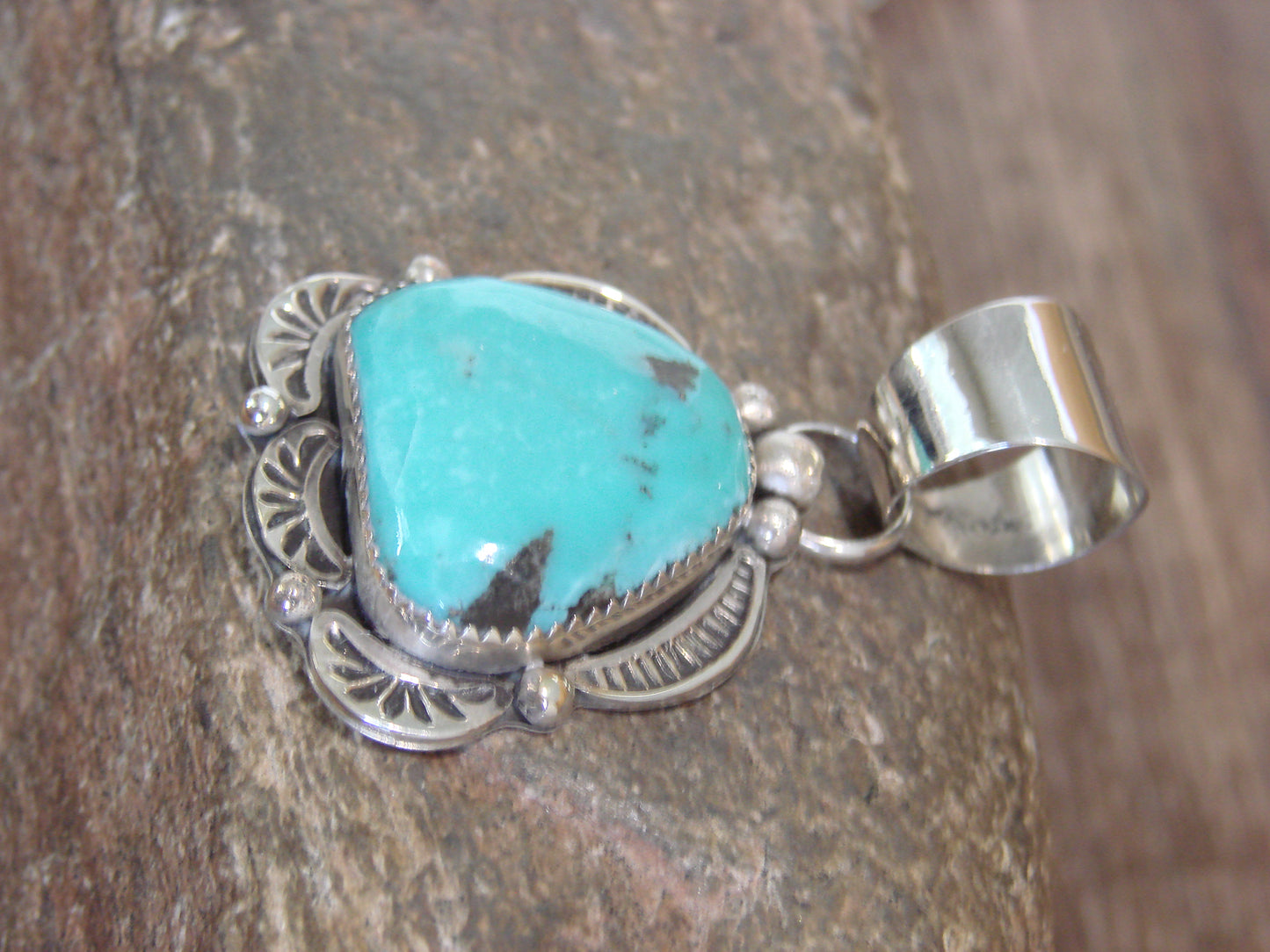 Native American Sterling Silver & Turquoise Pendant - Cleveland