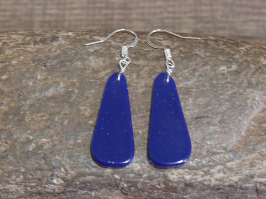 Native American Sterling Silver & Lapis Slab Earrings - Garcia