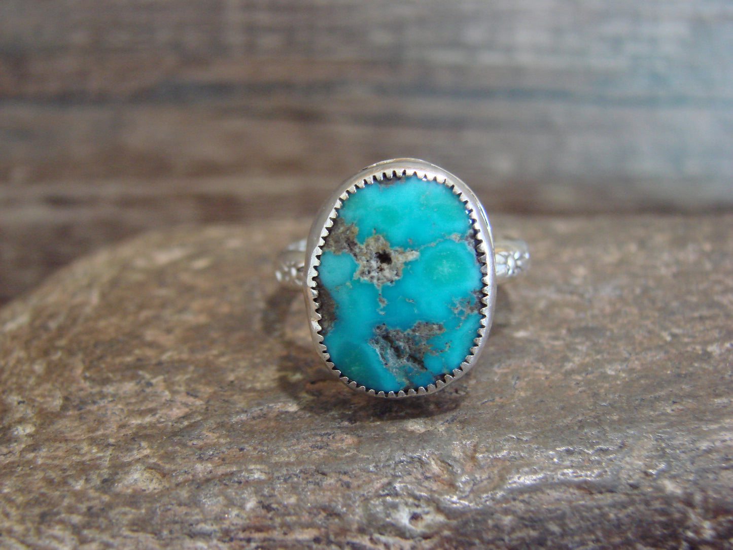 Native American Sterling Silver & Turquoise Ring by Pino - Size 7