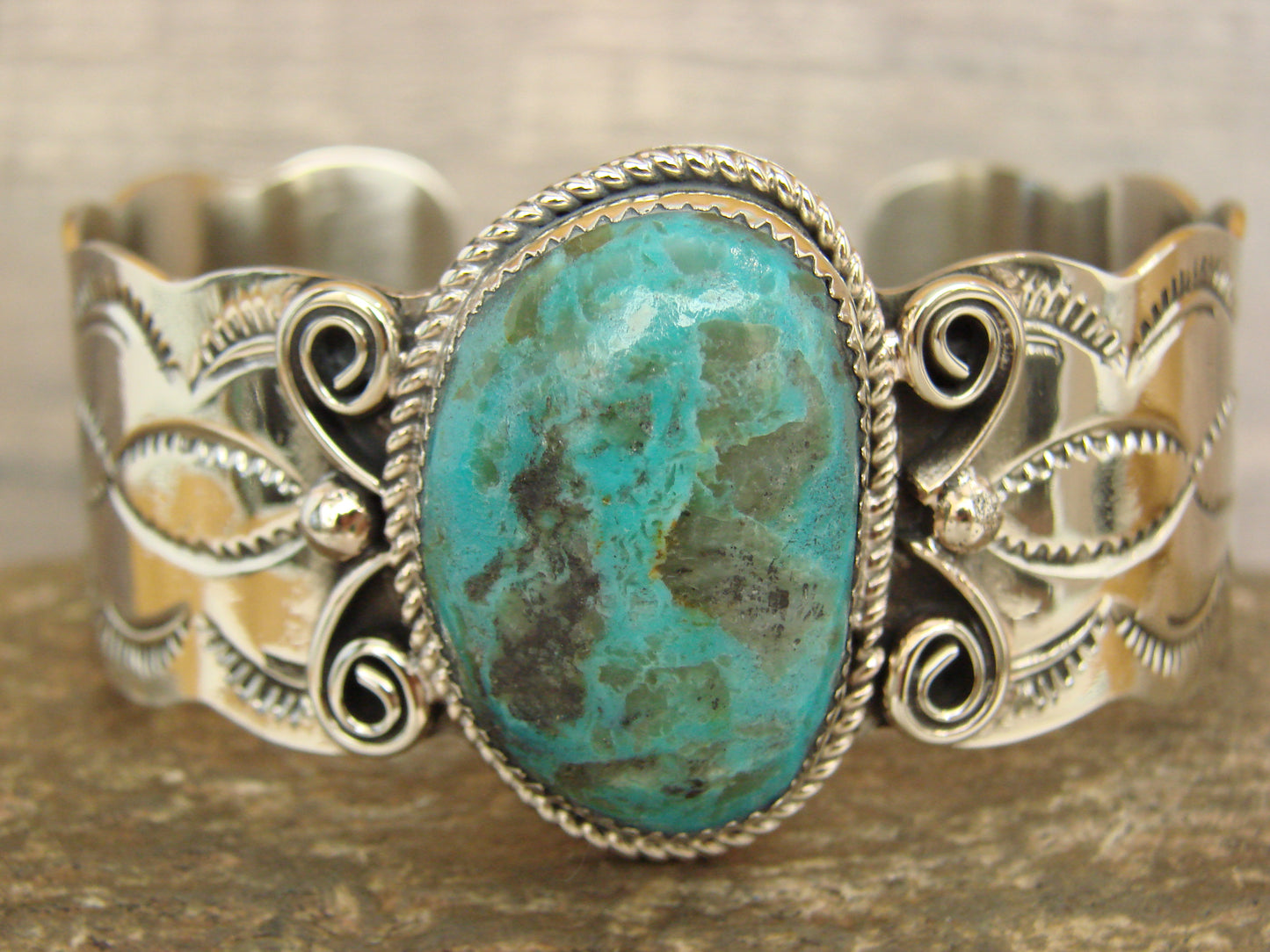 Native American Nickel Silver & Turquoise Bracelet by Cleveland