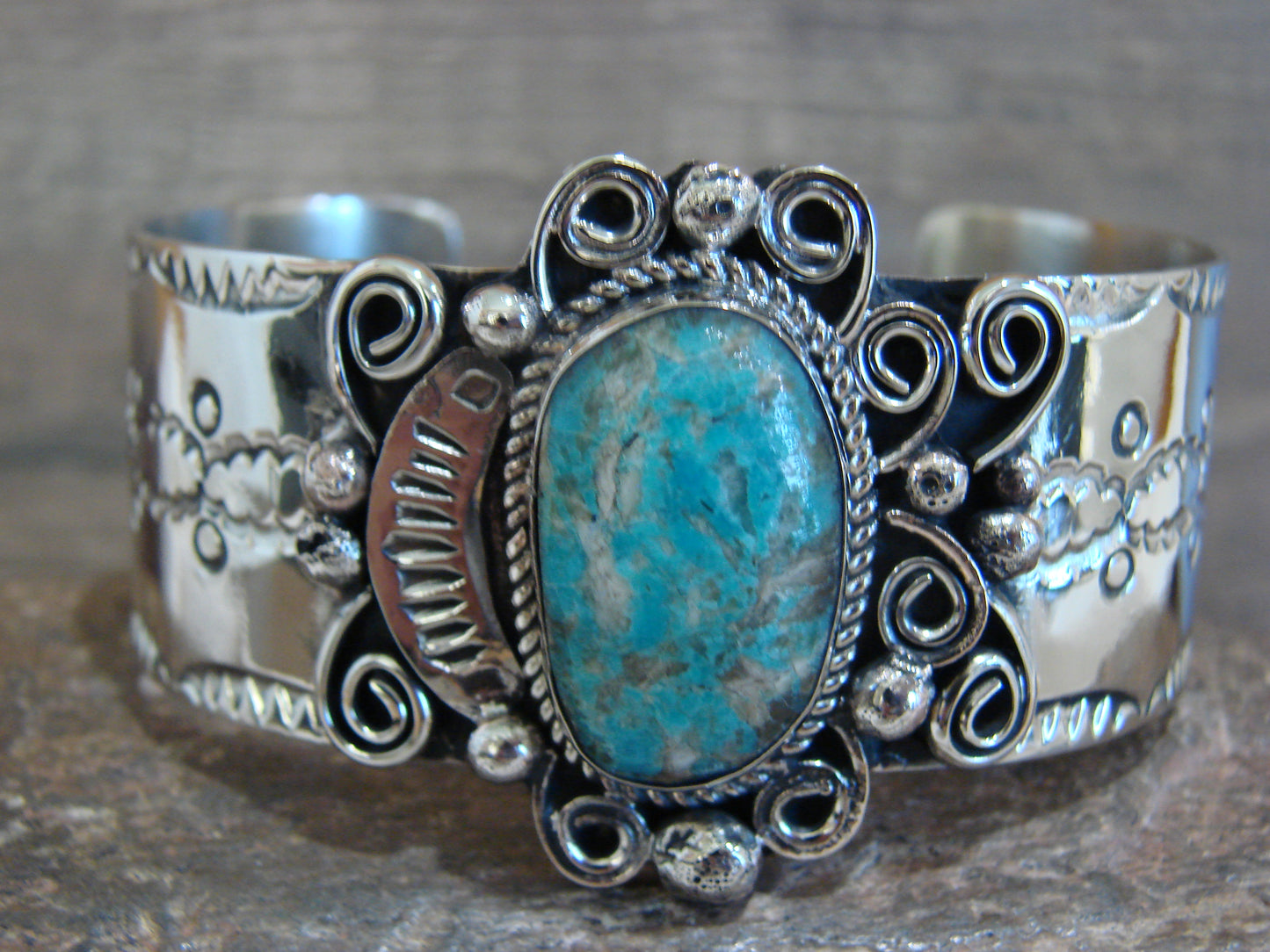 Native American Nickel Silver & Turquoise Bracelet by Cleveland