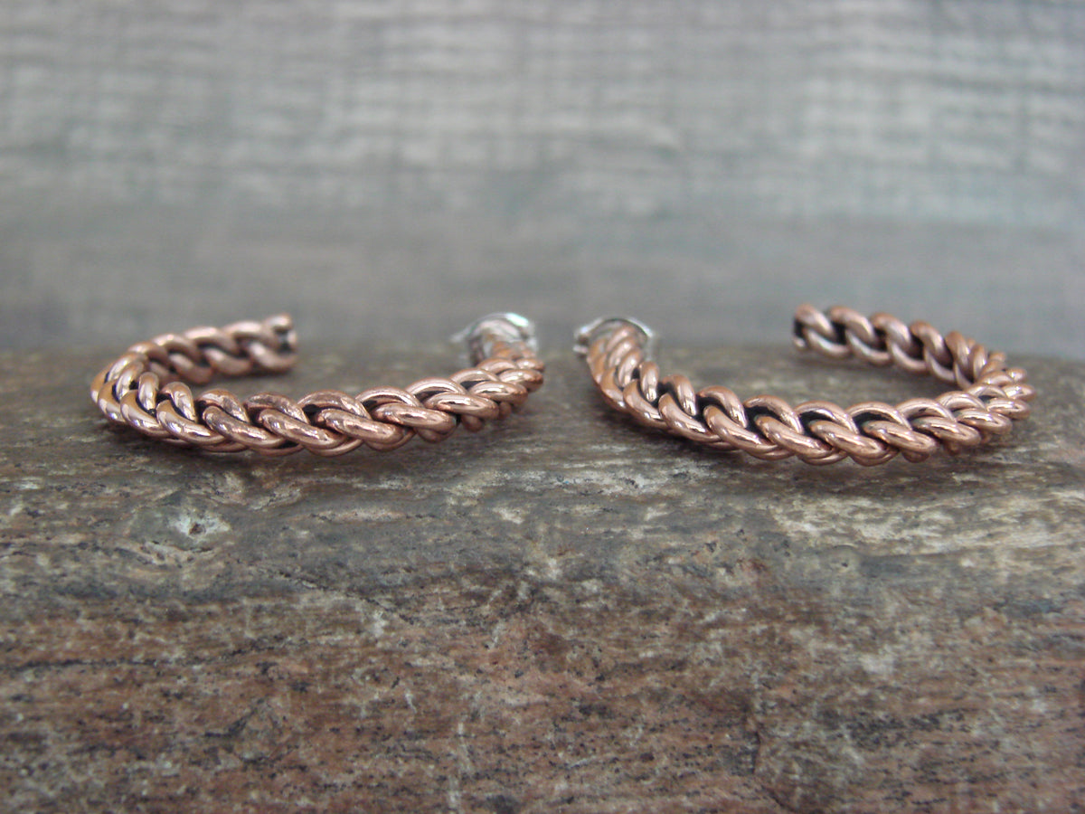 Native American Twisted Copper Hoop Earrings - Tahe