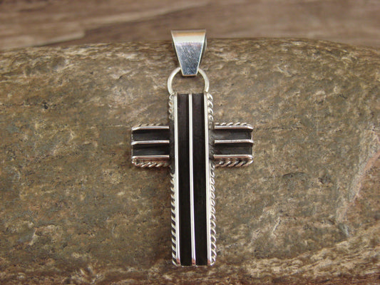 Native American Indian Sterling Silver Ribbed Cross Pendant by Yazzie