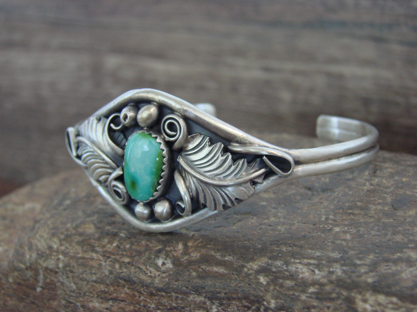 Native American Sterling Silver & Turquoise Feather Bracelet Signed Yazzie