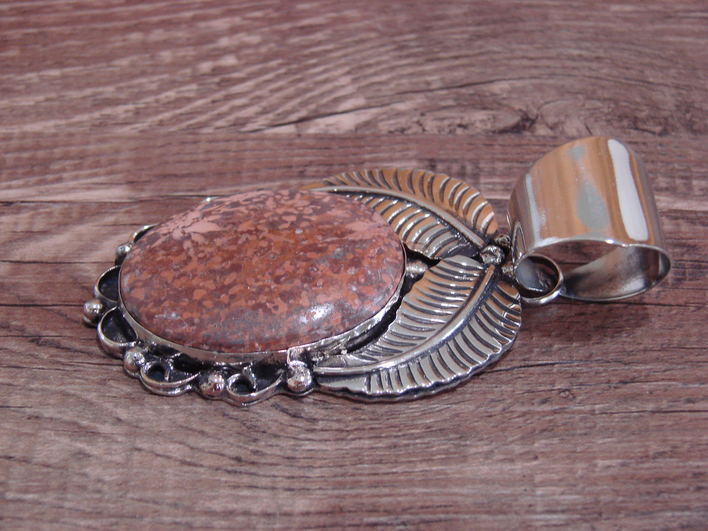 Large Navajo Indian Nickel Silver & Jasper Pendant by Cleveland