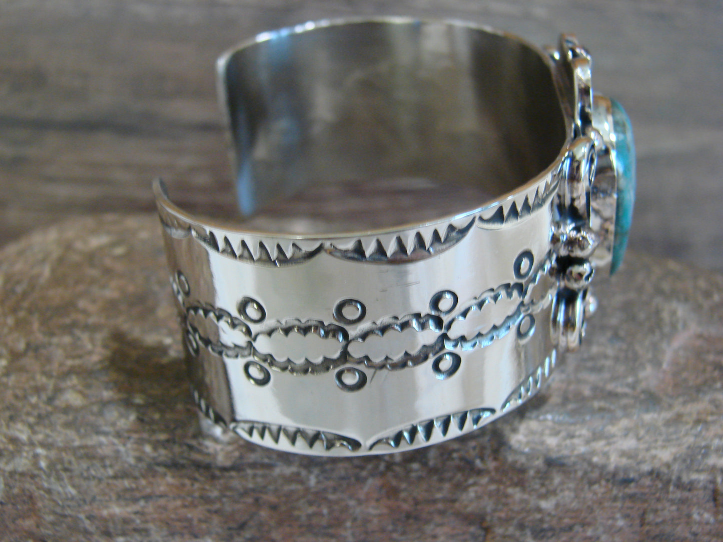 Native American Nickel Silver & Turquoise Bracelet by Cleveland