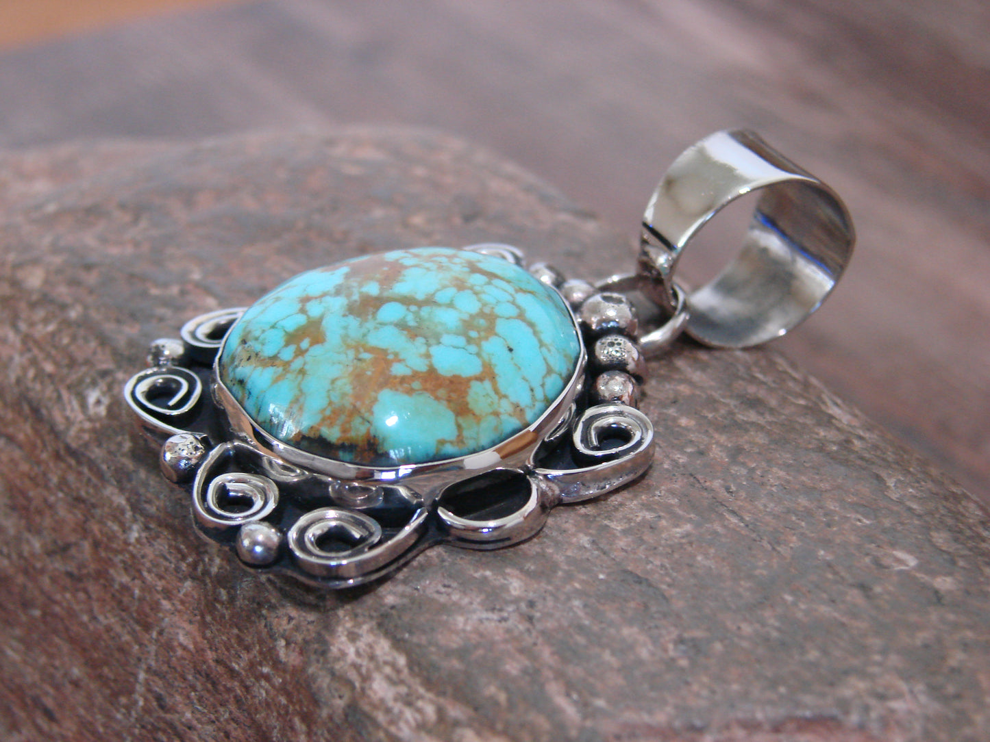 Native American Nickel Silver & Turquoise Pendant - Cleveland