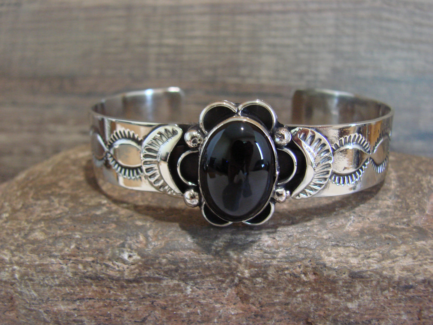 Navajo Indian Nickel Silver & Onyx Bracelet by Cleveland