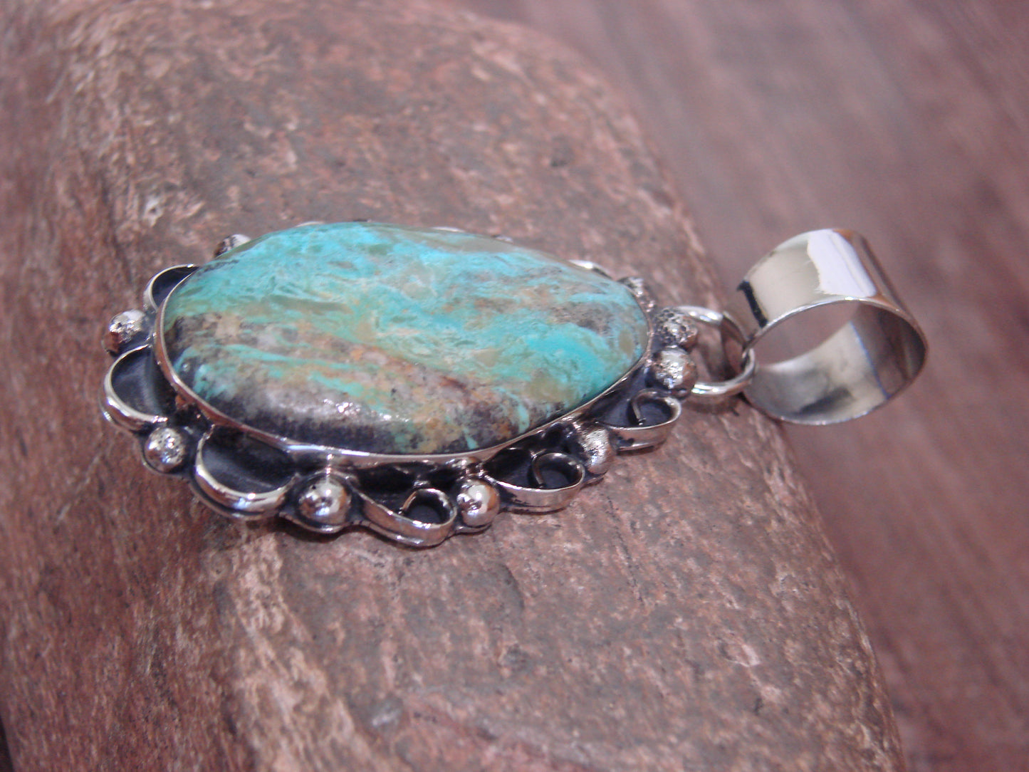 Native American Navajo Nickel Silver & Turquoise Pendant - Cleveland