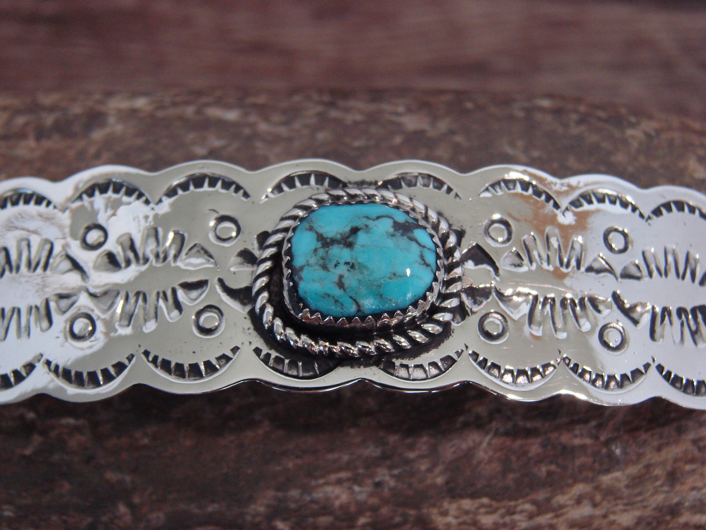 Native American Nickel Silver & Turquoise Hair Barrette by Cleveland