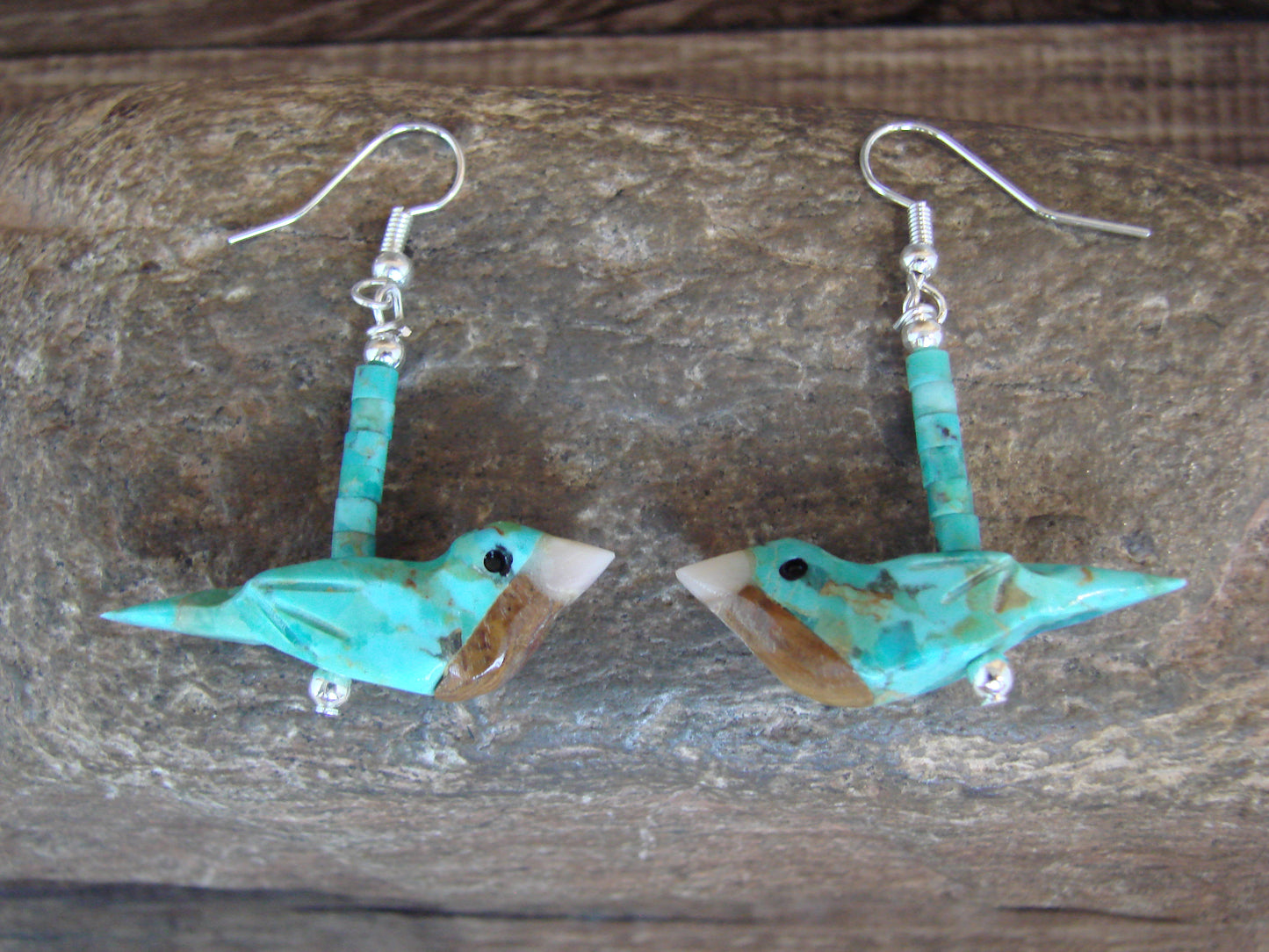 Hand Carved Turquoise Robin Fetish Earrings by Matt Mitchell