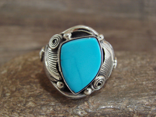 Native American Sterling Silver & Turquoise Ring - Morgan - Size 13.5