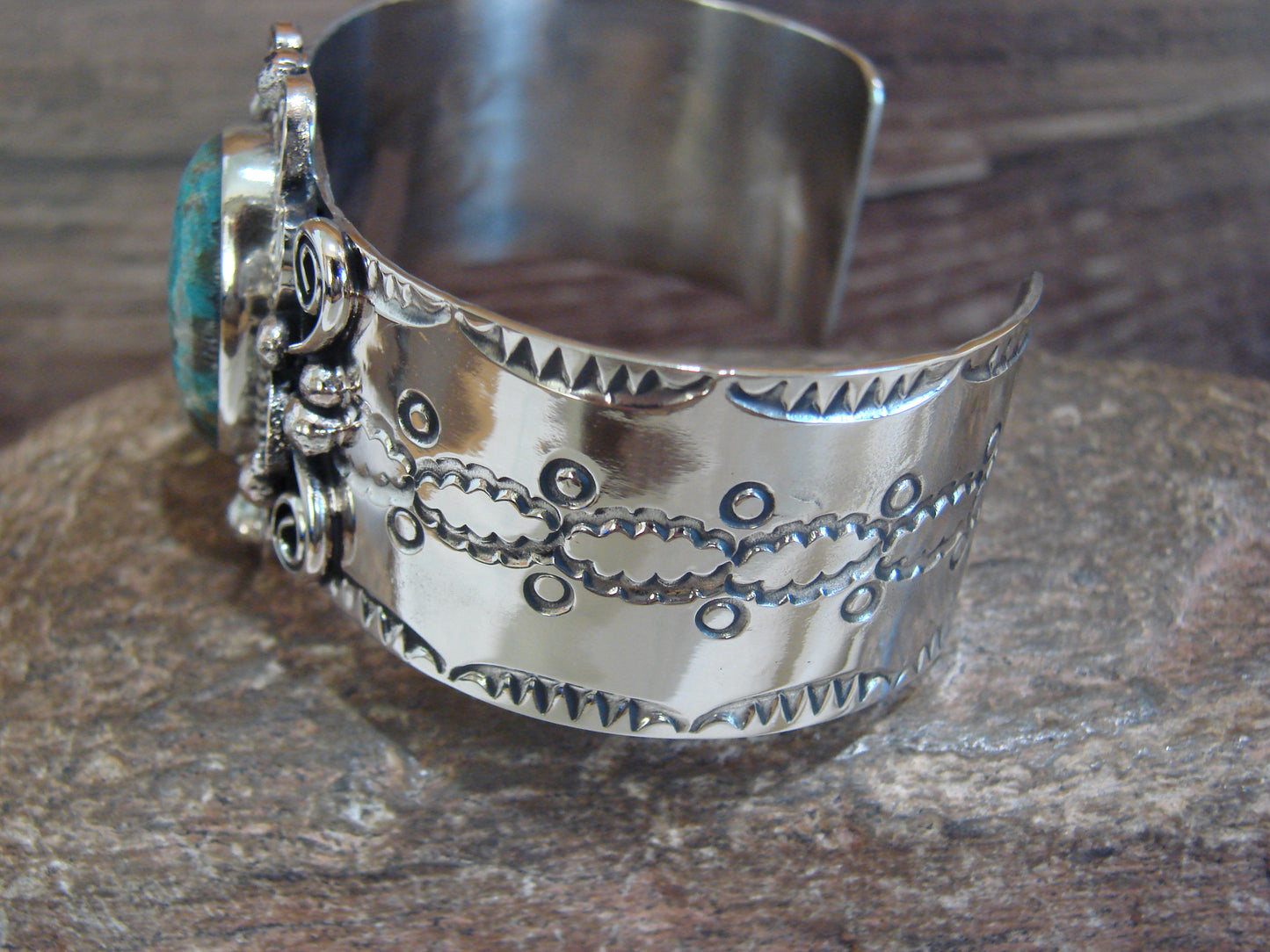 Native American Nickel Silver & Turquoise Bracelet by Cleveland