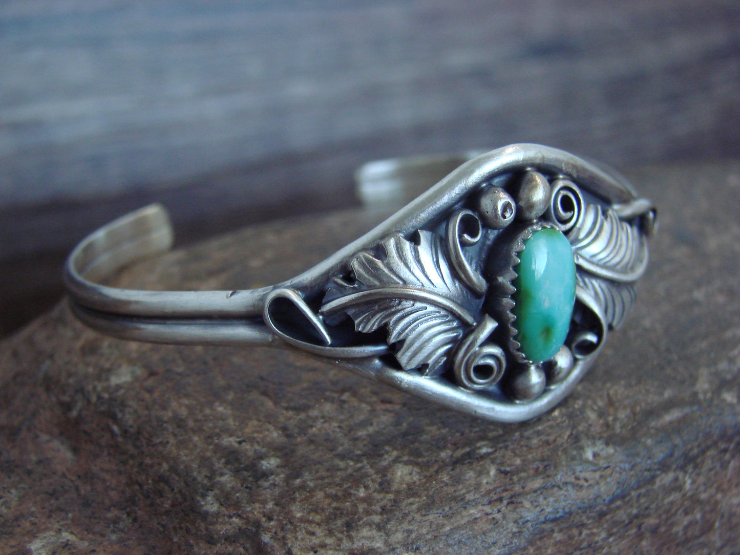 Native American Sterling Silver & Turquoise Feather Bracelet Signed Yazzie