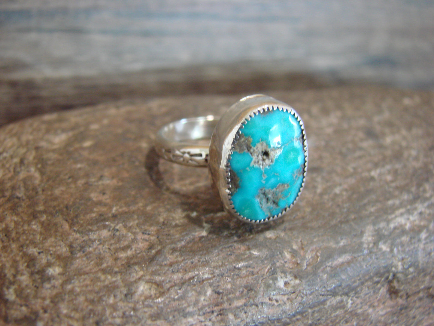 Native American Sterling Silver & Turquoise Ring by Pino - Size 7