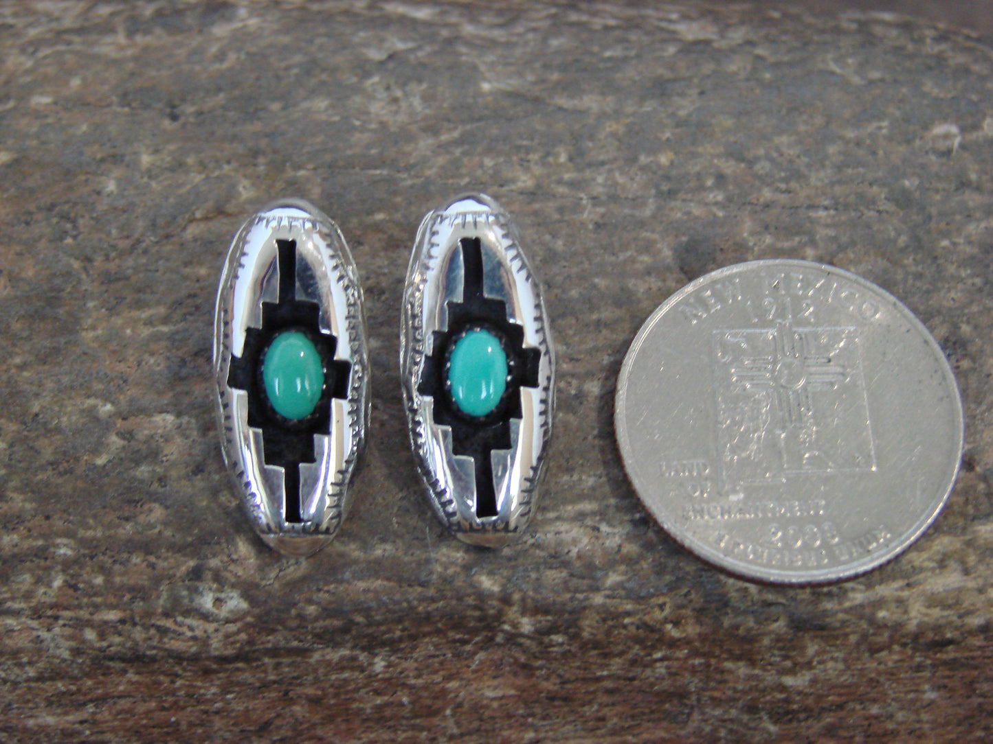 Native American Sterling Silver & Turquoise Shadowbox Post Earrings - Perry