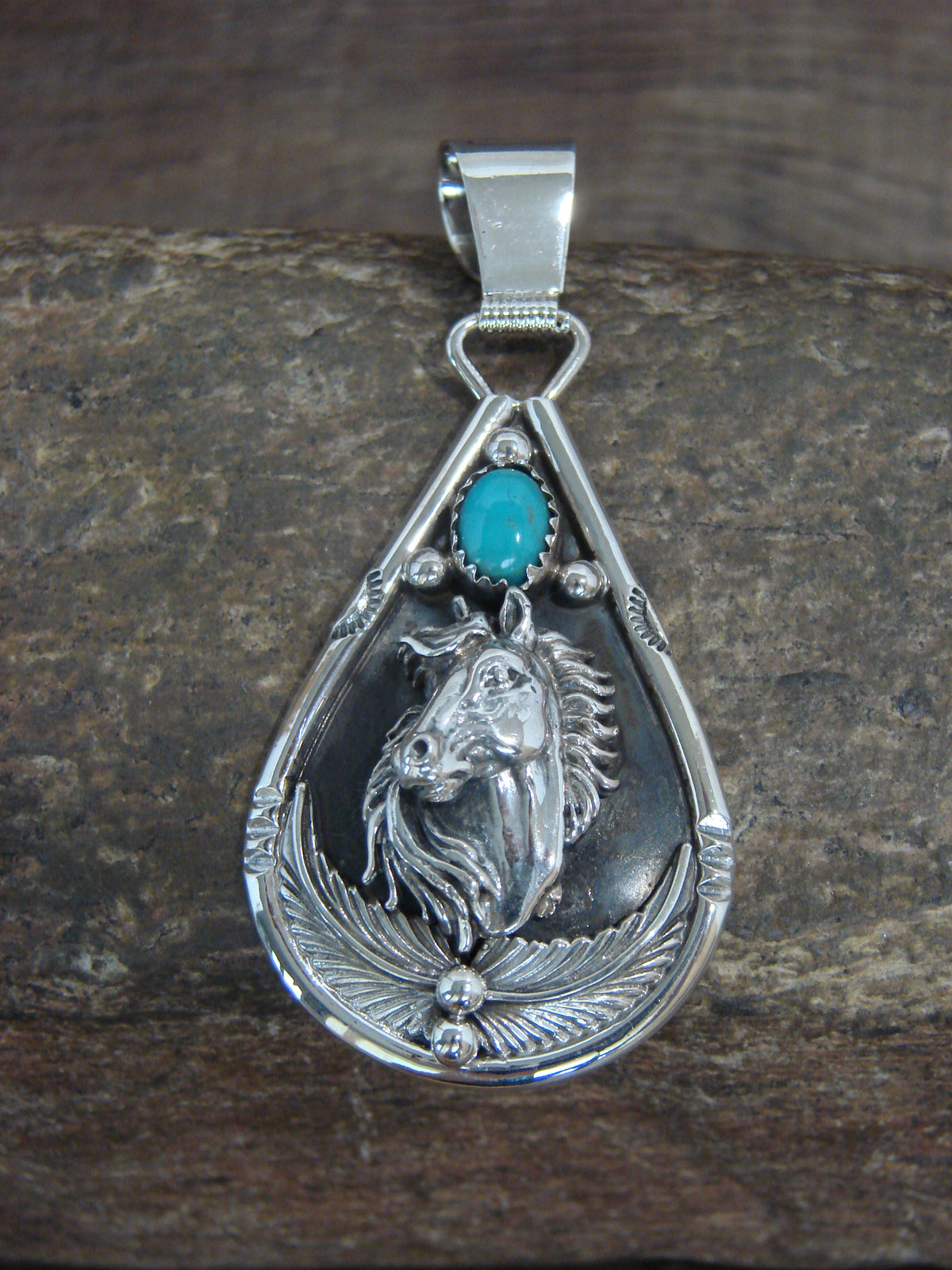 Native American Sterling Silver & Turquoise Horse Pendant - Morgan