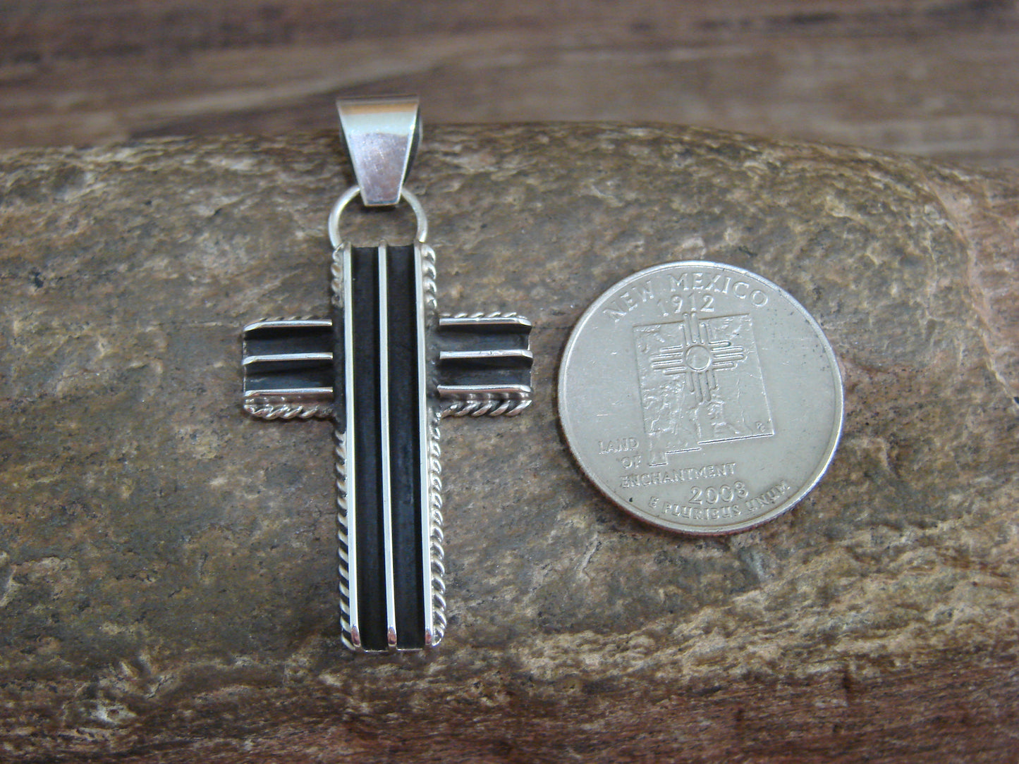 Native American Indian Sterling Silver Ribbed Cross Pendant by Yazzie