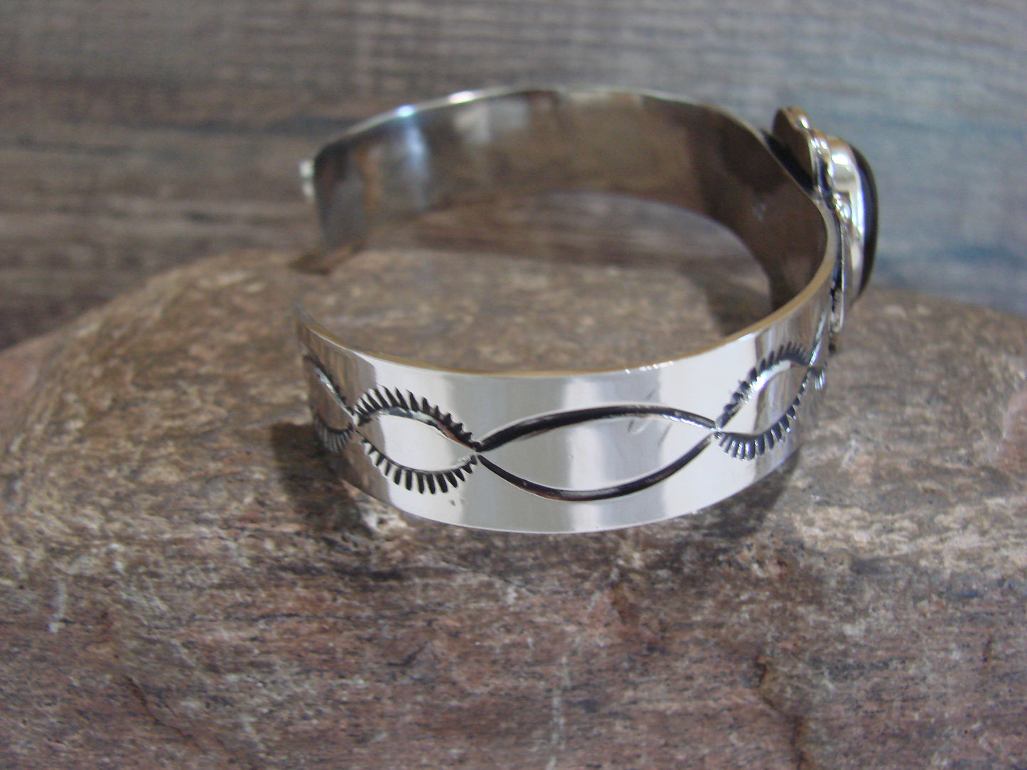 Navajo Indian Nickel Silver & Onyx Bracelet by Cleveland