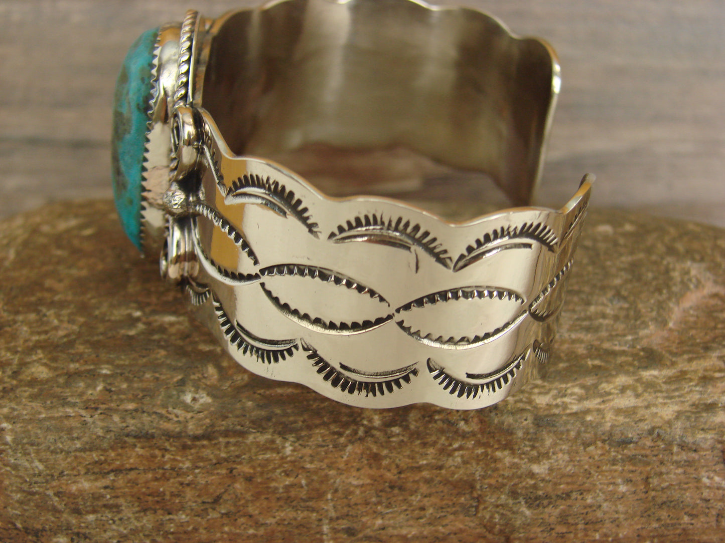 Native American Nickel Silver & Turquoise Bracelet by Cleveland