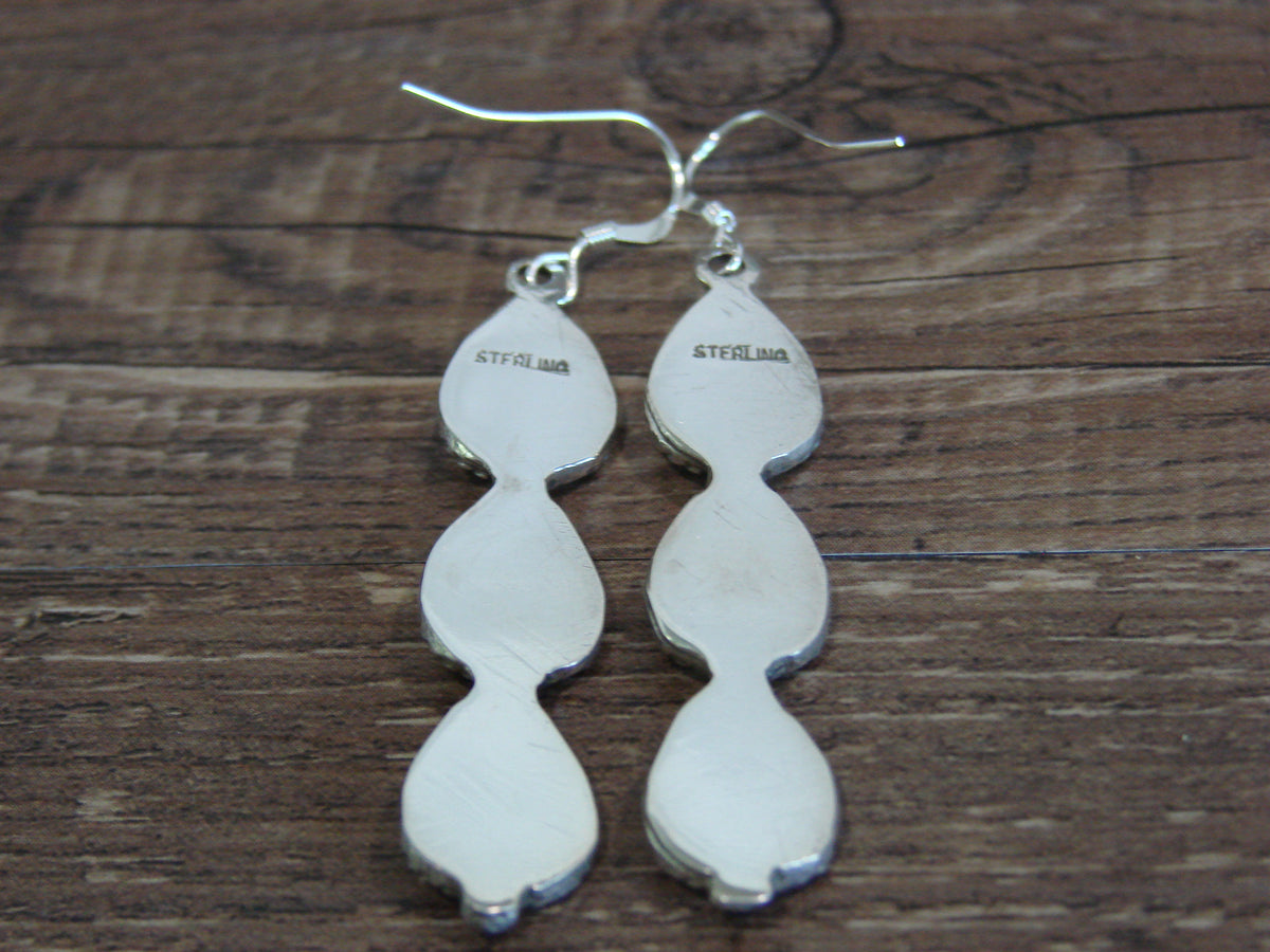 Native American Sterling Silver Shadowbox Turquoise Dangle Earrings - Yazzie