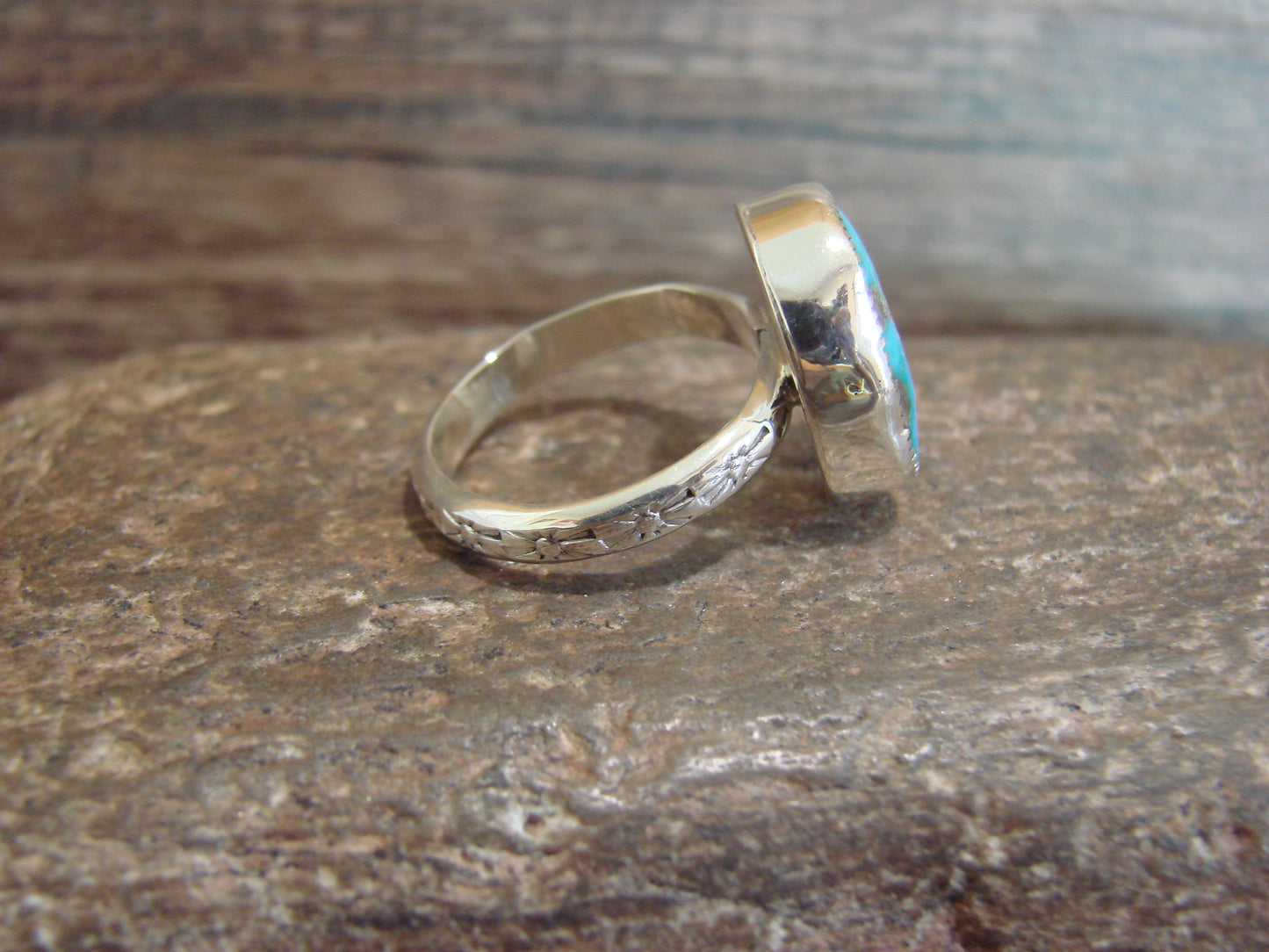 Native American Sterling Silver & Turquoise Ring by Pino - Size 7