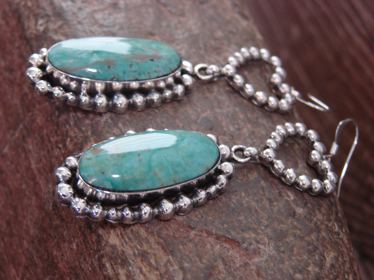 Native American Sterling Silver Turquoise Heart Dangle Earrings by Delgarito