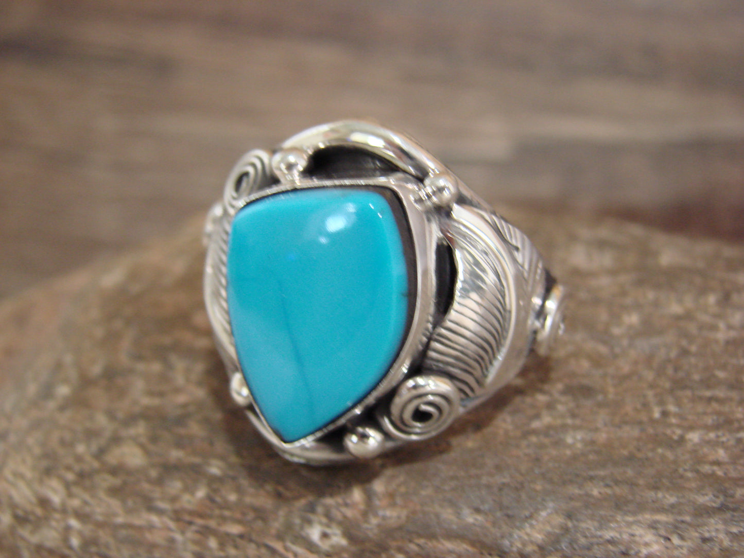 Native American Sterling Silver & Turquoise Ring - Morgan - Size 13.5