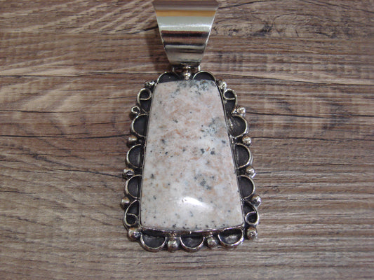 Large Navajo Indian Nickel Silver & Jasper Pendant by Cleveland