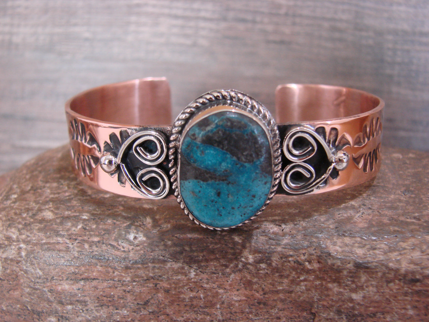 Native American Copper & Turquoise Bracelet by Cleveland
