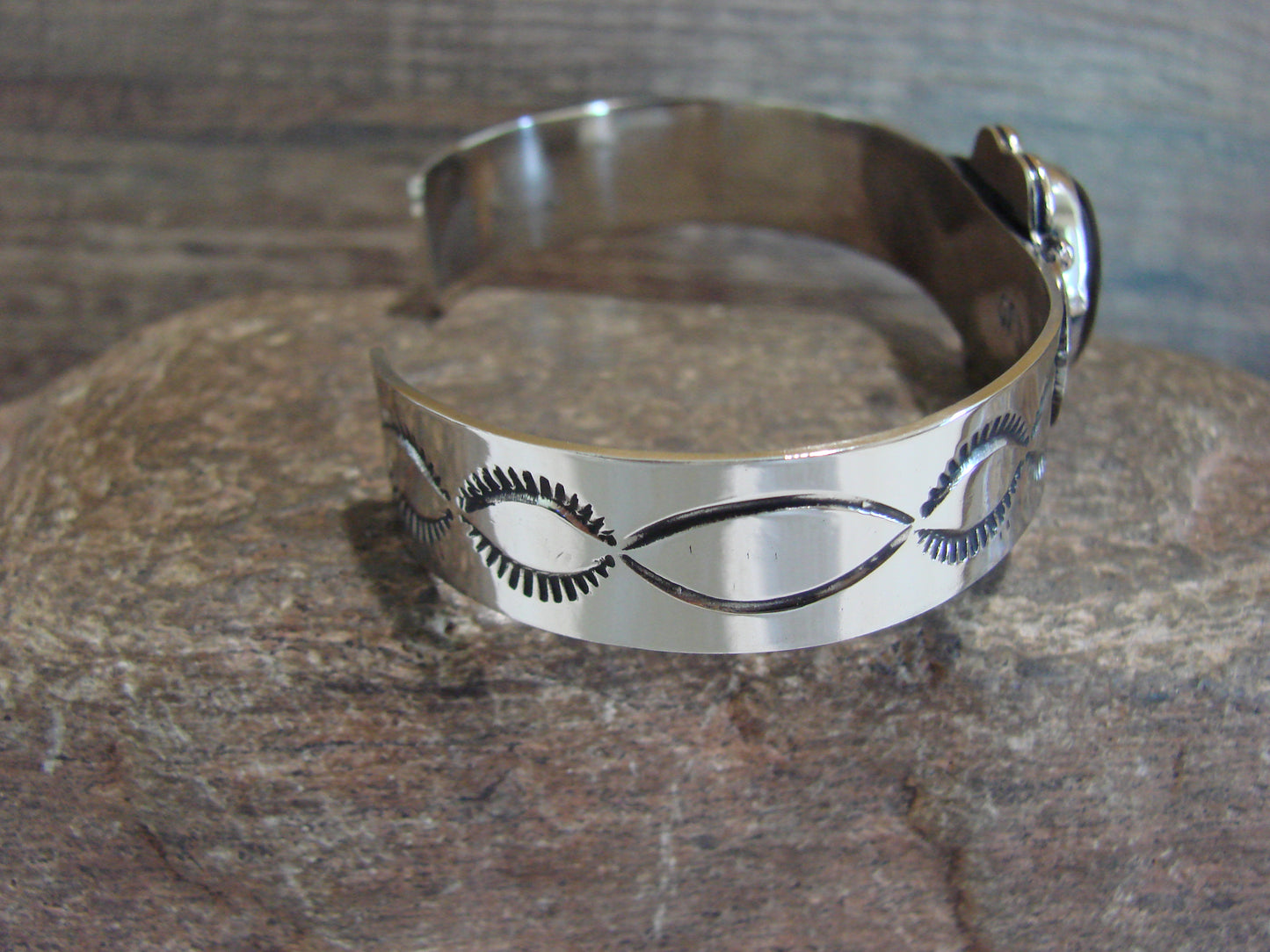 Navajo Indian Nickel Silver & Onyx Bracelet by Cleveland