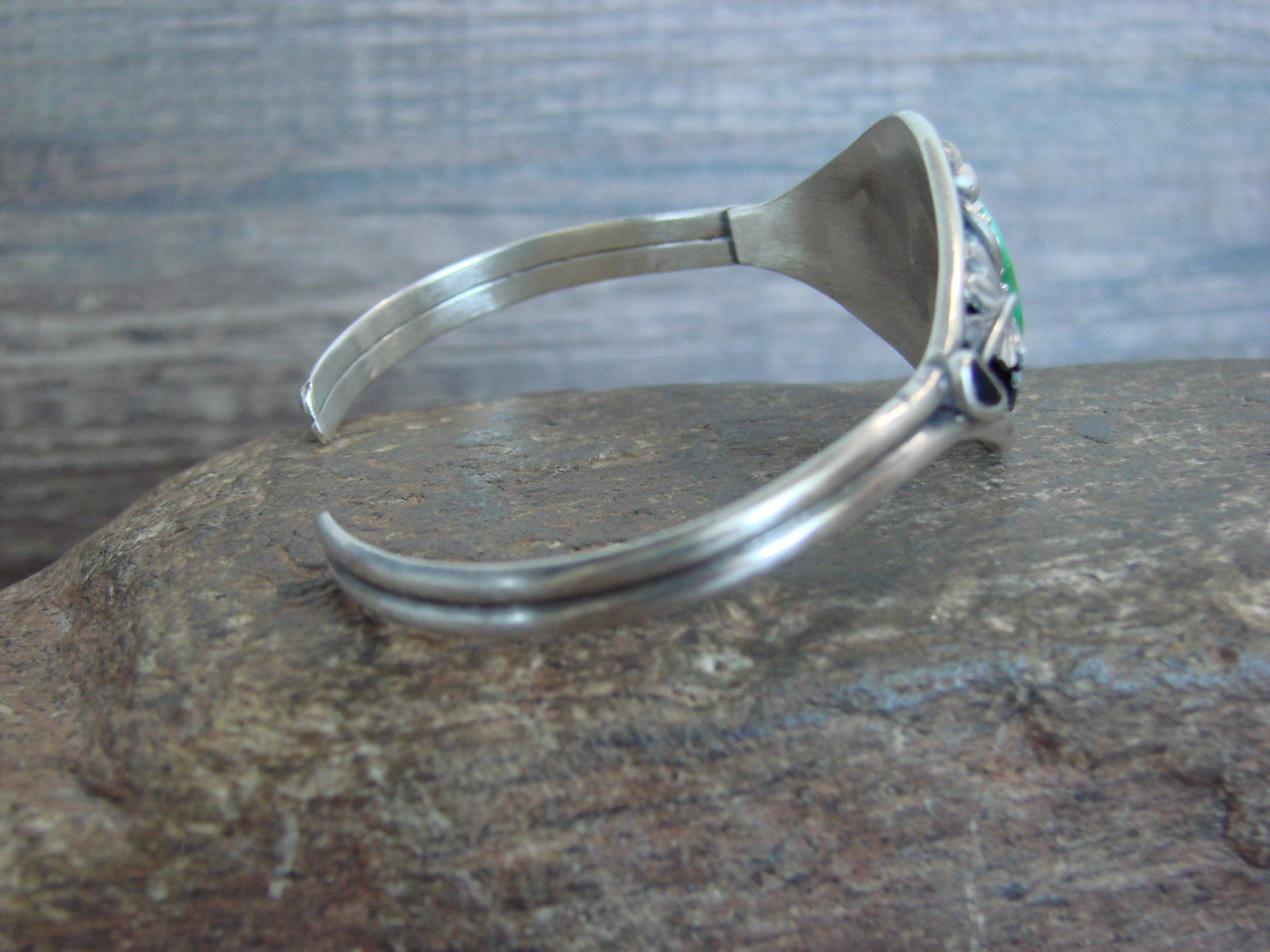 Native American Sterling Silver & Turquoise Feather Bracelet Signed Yazzie