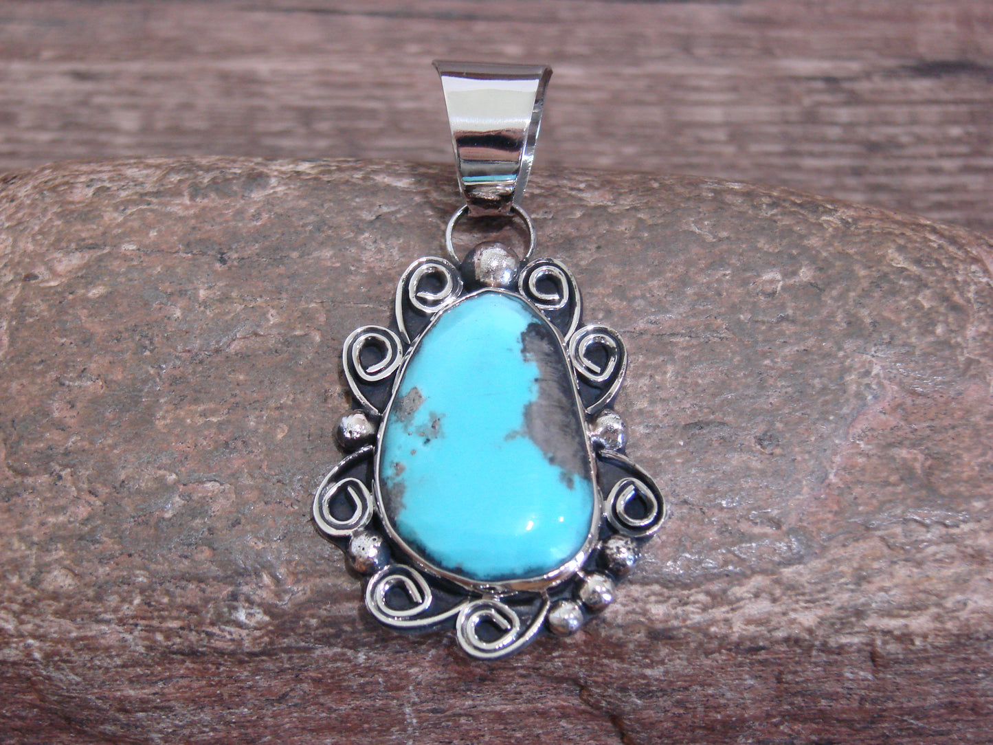 Native American Nickel Silver & Turquoise Pendant - Cleveland