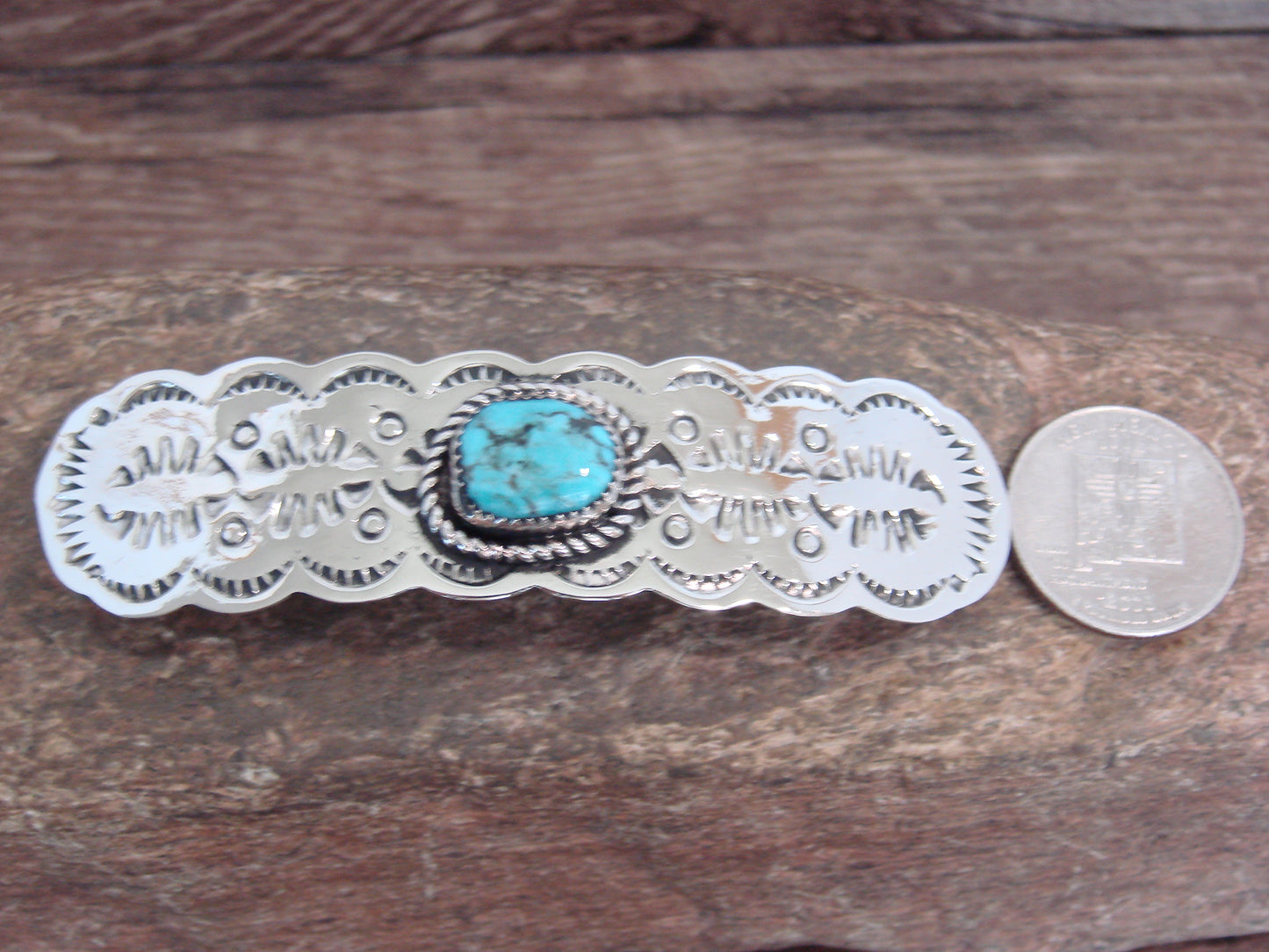 Native American Nickel Silver & Turquoise Hair Barrette by Cleveland