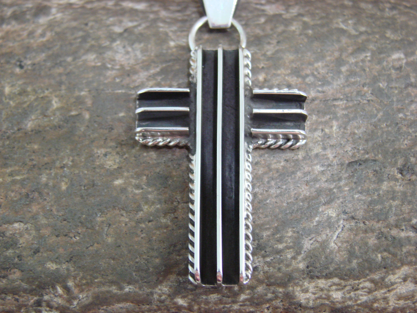 Native American Indian Sterling Silver Ribbed Cross Pendant by Yazzie