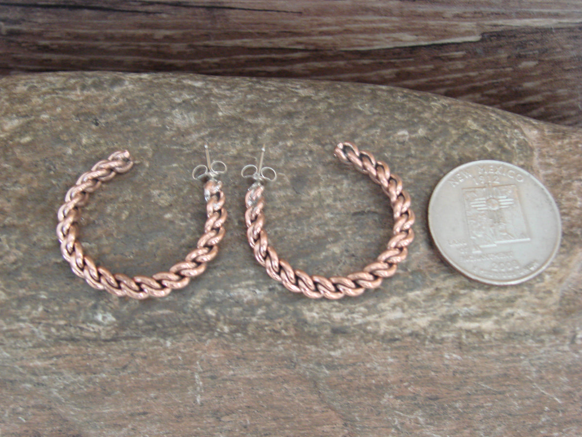 Native American Twisted Copper Hoop Earrings - Tahe