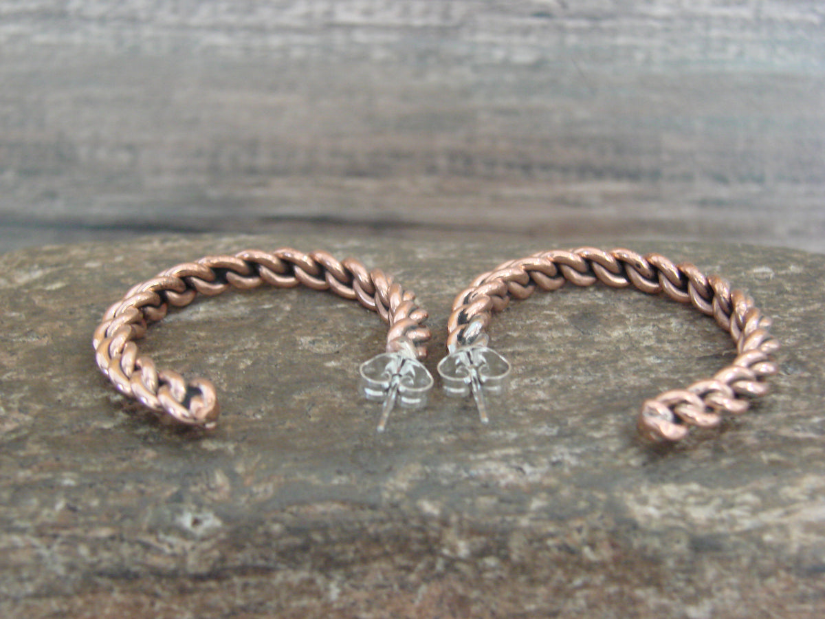 Native American Twisted Copper Hoop Earrings - Tahe