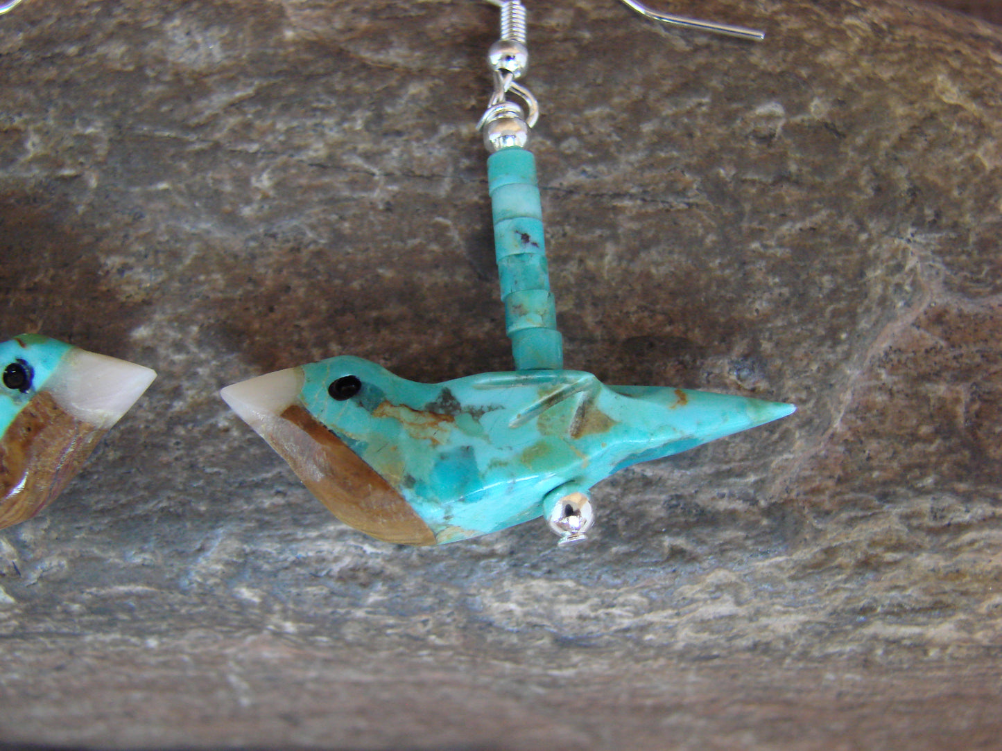 Hand Carved Turquoise Robin Fetish Earrings by Matt Mitchell