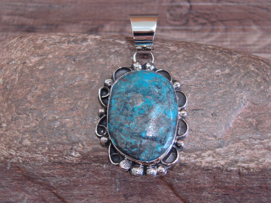 Native American Navajo Nickel Silver & Turquoise Pendant - Cleveland